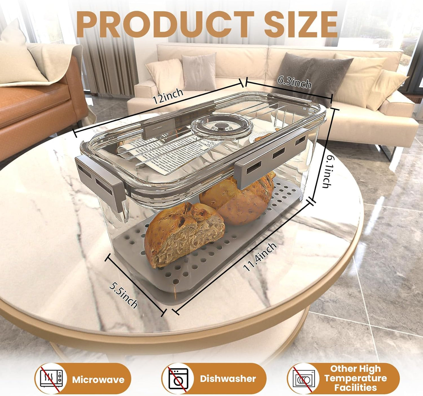 Bread Box and Slicer, Breads Slicer for Homemade Breads, Large Bread Box Airtight with Lid and Time Recording Function, Bread Container for Homemade Bread, Cookies, Bagel, Donut and Toast(grey)