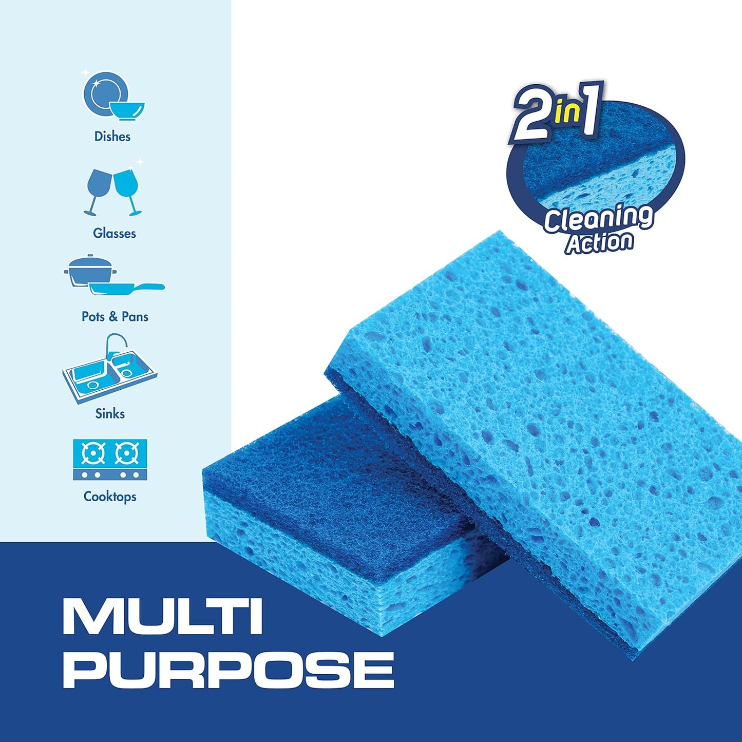 SCRUBIT 48 Pack Kitchen Sponges - Dish Sponge for Washing Dishes, Kitchen & Bathroom – Blue Dishwashing Sponges Along with A Thought Scrubber – Bulk Cleaning sponges Kitchen (Blue)