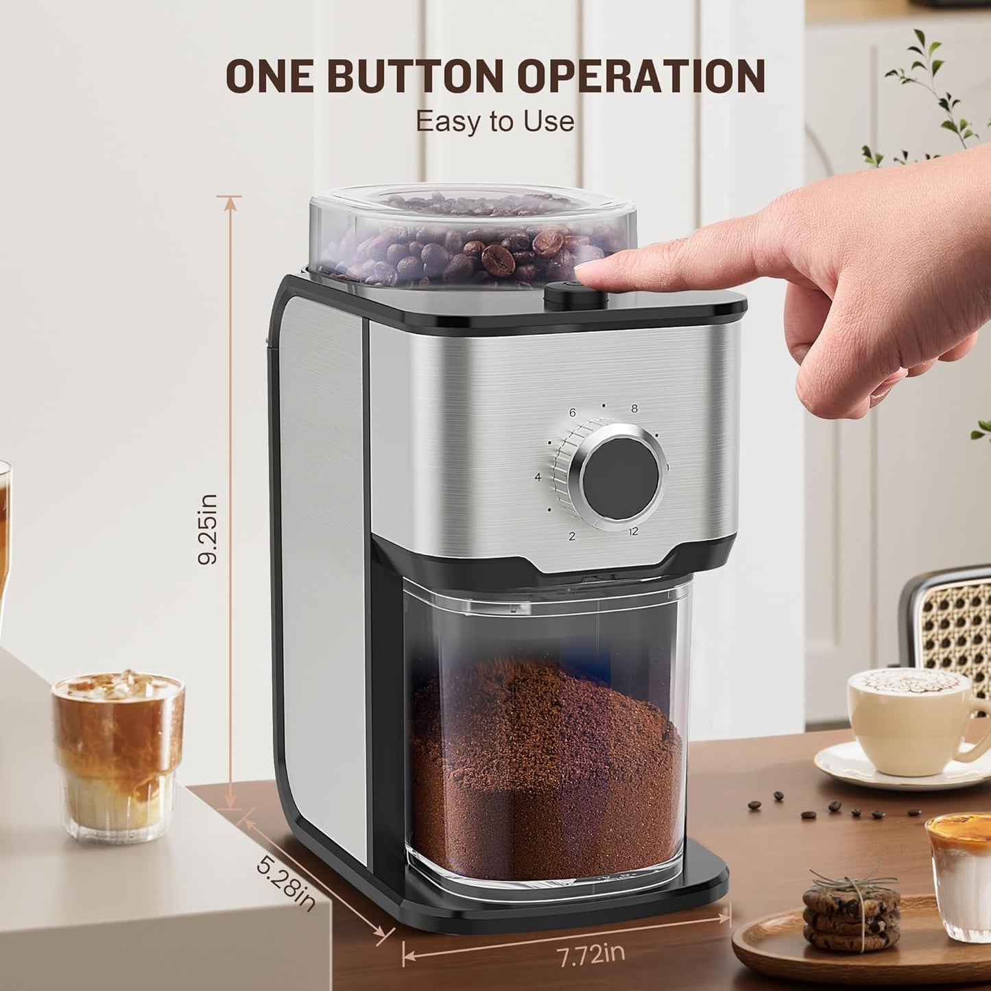 Burr Coffee Grinder, Adjustable Coffee Bean Grinder Electric with 14 Grinding Settings,2-12 Cups for Espresso, Drip Coffee and French Press