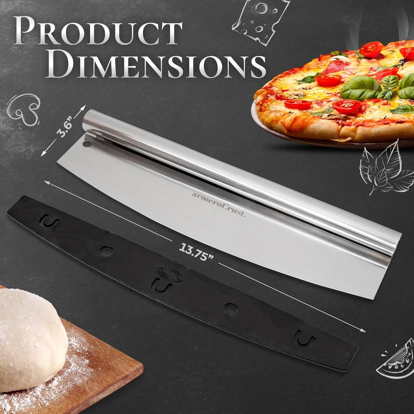13.8 Inch Pizza Cutter Rocker Blade - Easy Slicing - Premium Finish Pizza Slicer with Time Saving Pizza Cutter Rocker Design
