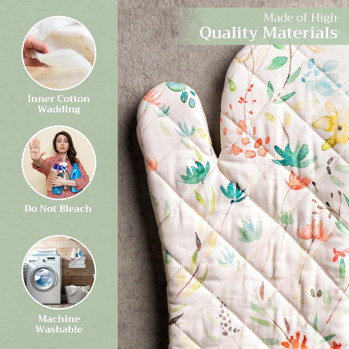 Maison d'Hermine Oven Gloves 100% Cotton Oven Mitt 7" x 13" with Loop Heat Resistant, BBQ, Cooking Gloves, Baking, Grilling, Kitchen, Handling Hot Pans Spring/Summer (Pack of 1, Colmar)