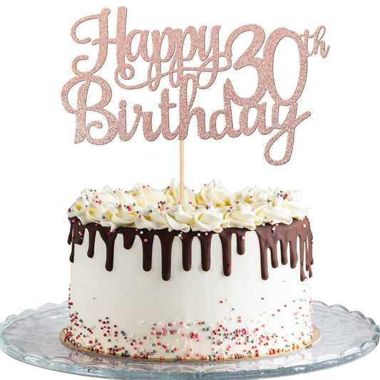 1 PCS Happy 30th Birthday Cake Topper Glitter Cheers to 30 Years Birthday Cake Pick 30 Fabulous Cake Decoration for Happy 30th Birthday Anniversary Party Decorations Supplies Rose Gold