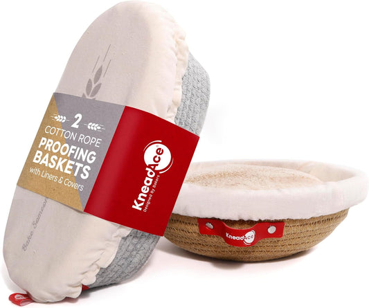 Cotton Rope Banneton Bread Proofing Basket Set, Oval & Round Bread Baskets with Liners & Covers for Artisan Bread Baking, Sourdough Bread Baking Supplies