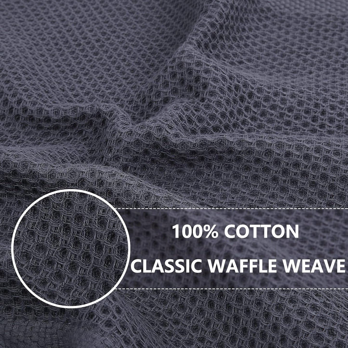 Homaxy 100% Cotton Waffle Weave Kitchen Dish Cloths, Ultra Soft Absorbent Quick Drying Dish Towels, 12 x 12 Inches, 6-Pack, Dark Grey