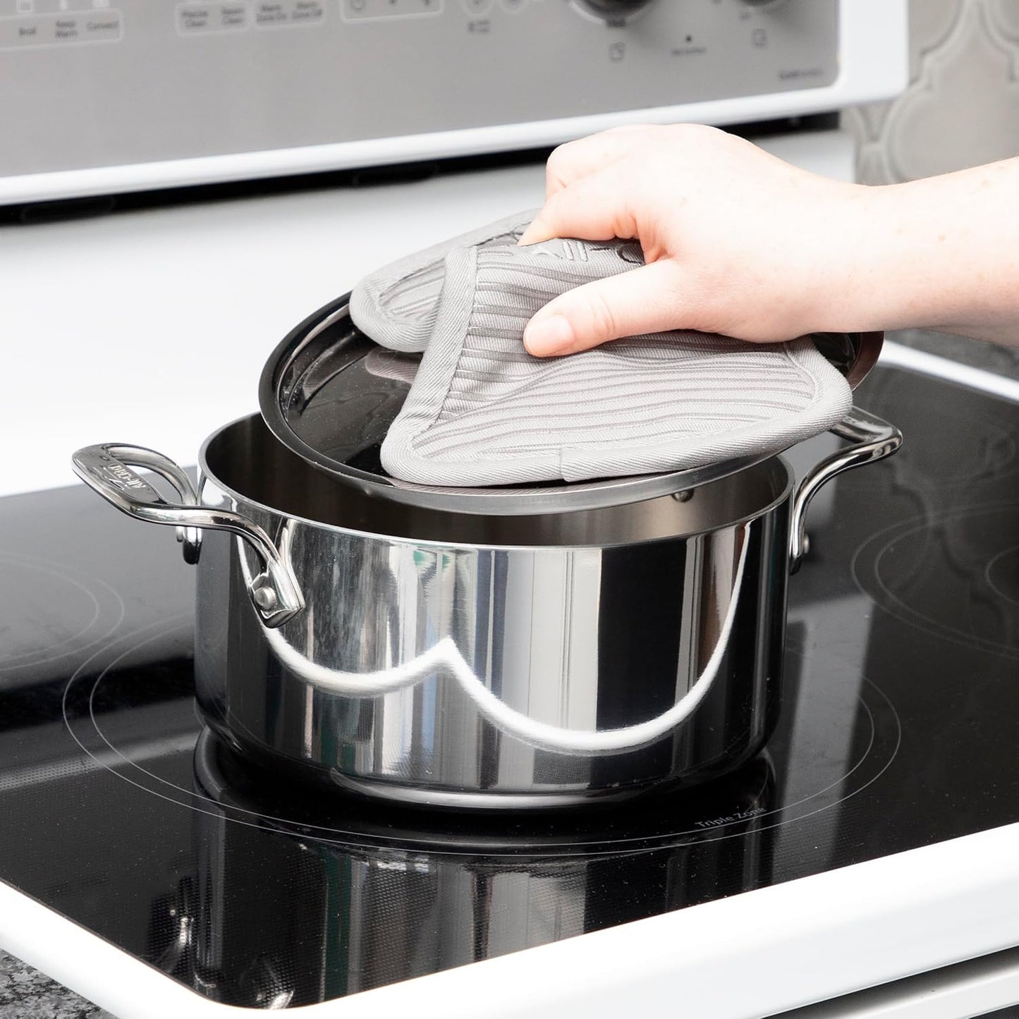 All-Clad Premium Pot Holder & Hot Pad: Heat Resistant to 500 Degrees - 100% Cotton, 10"x6.25" Hot Pad for Kitchen and Barbeque, 4-Pack, Titanium