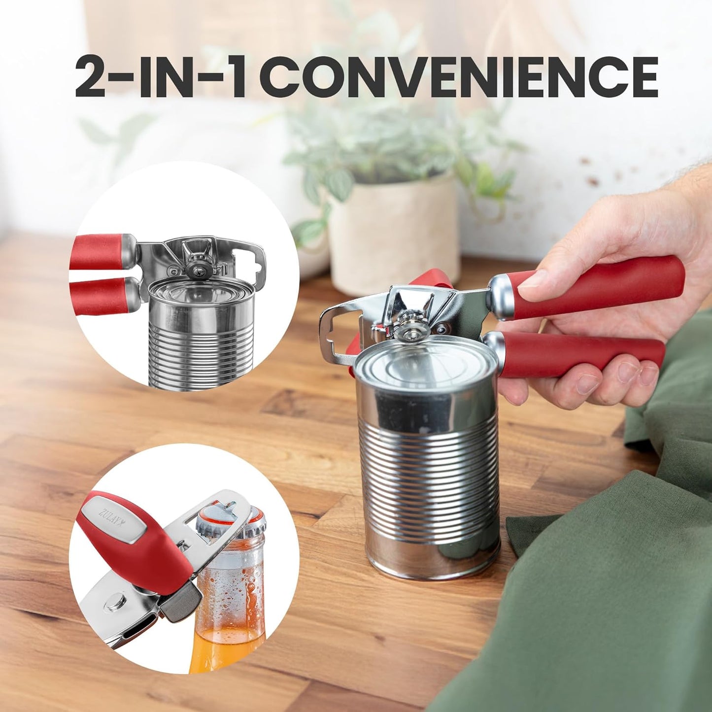 Zulay Kitchen Manual Can Opener with Bottle Opener with Turn Knob