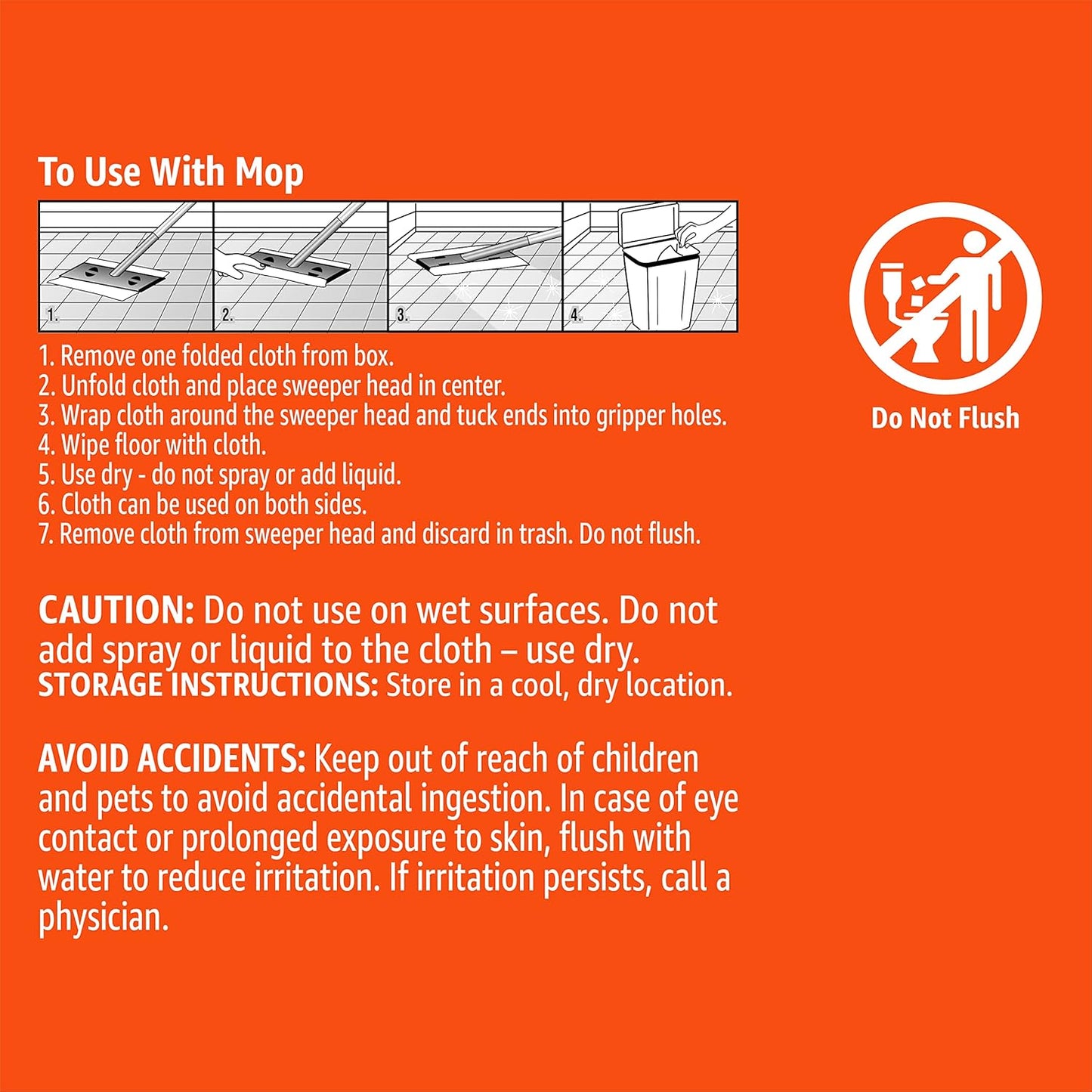 Amazon Basics Dry Floor Cloths to Clean Dust, Dirt, Pet Hair, 64 Count, Pack of 2