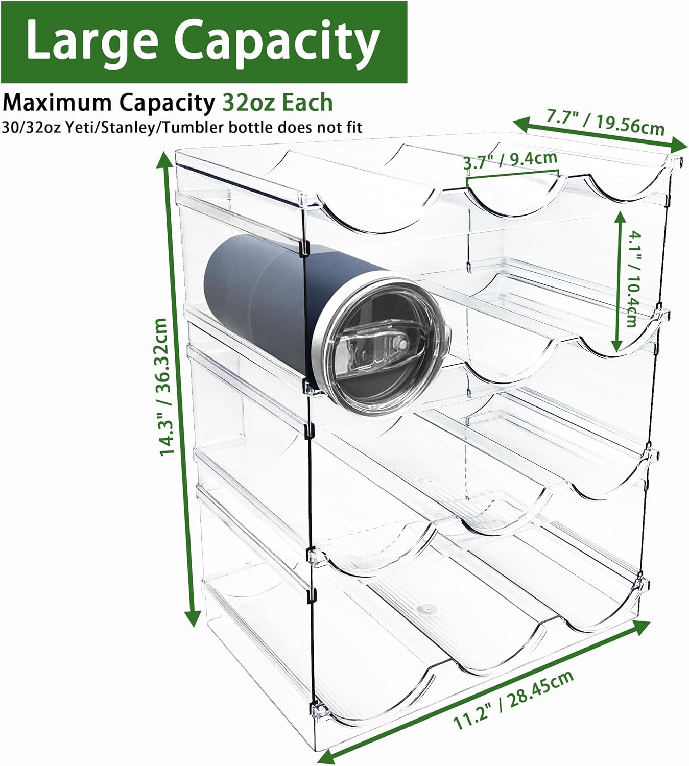 4 Pack Water Bottle Organizer, Stackable Kitchen Pantry Organization and Storage Shelf, Plastic Bottle Holder for Fridge Kitchen Cabinet Organizer and Storage, Tumbler Mug Cup Organizer