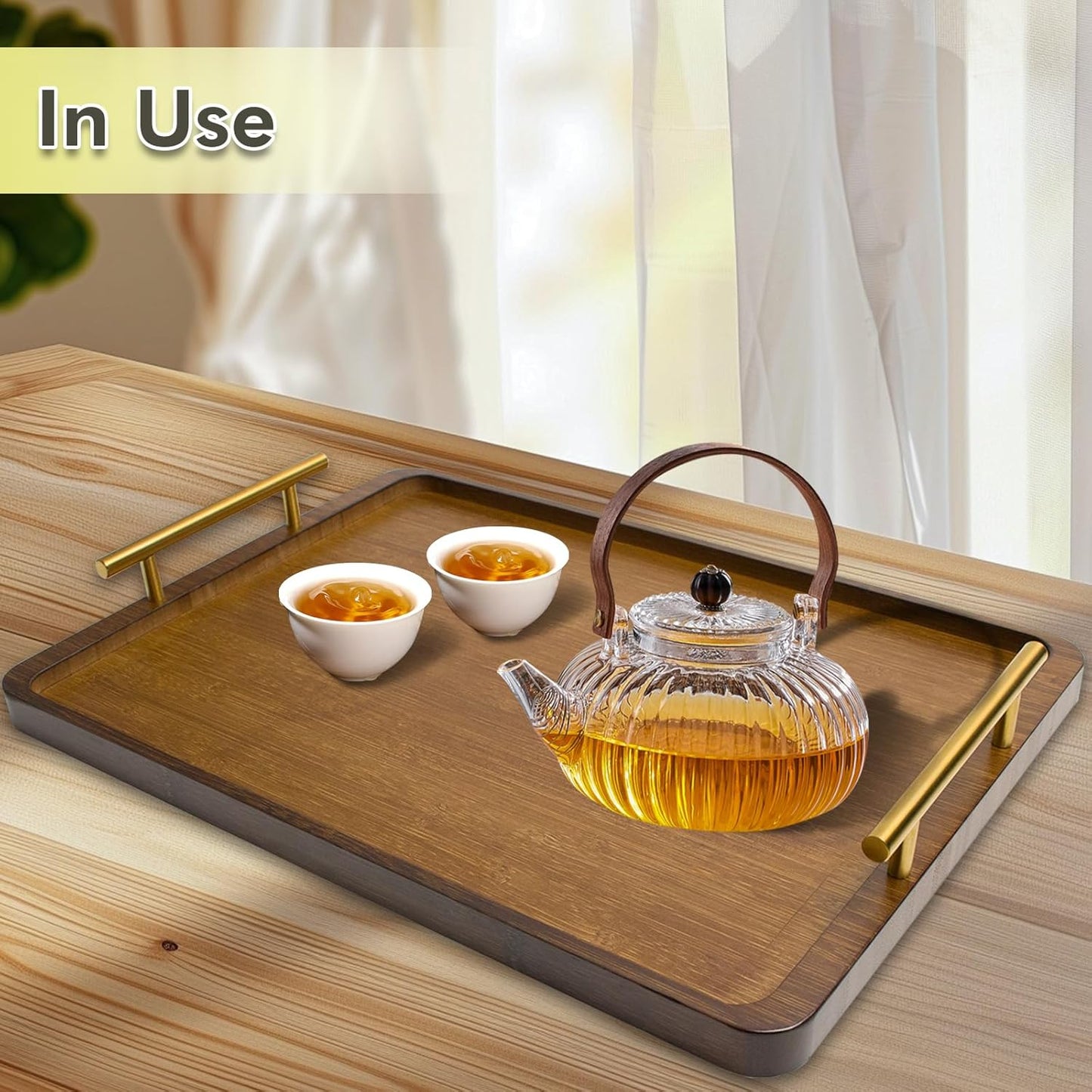 2 Pieces (15.94x11.61×0.9") of Rectangular Long Cut Vegetable Boards with Handles Made of Acacia Wood, Suitable for Coffee Table Trays, Home Decor Cheese Boards, Breakfast in Bed