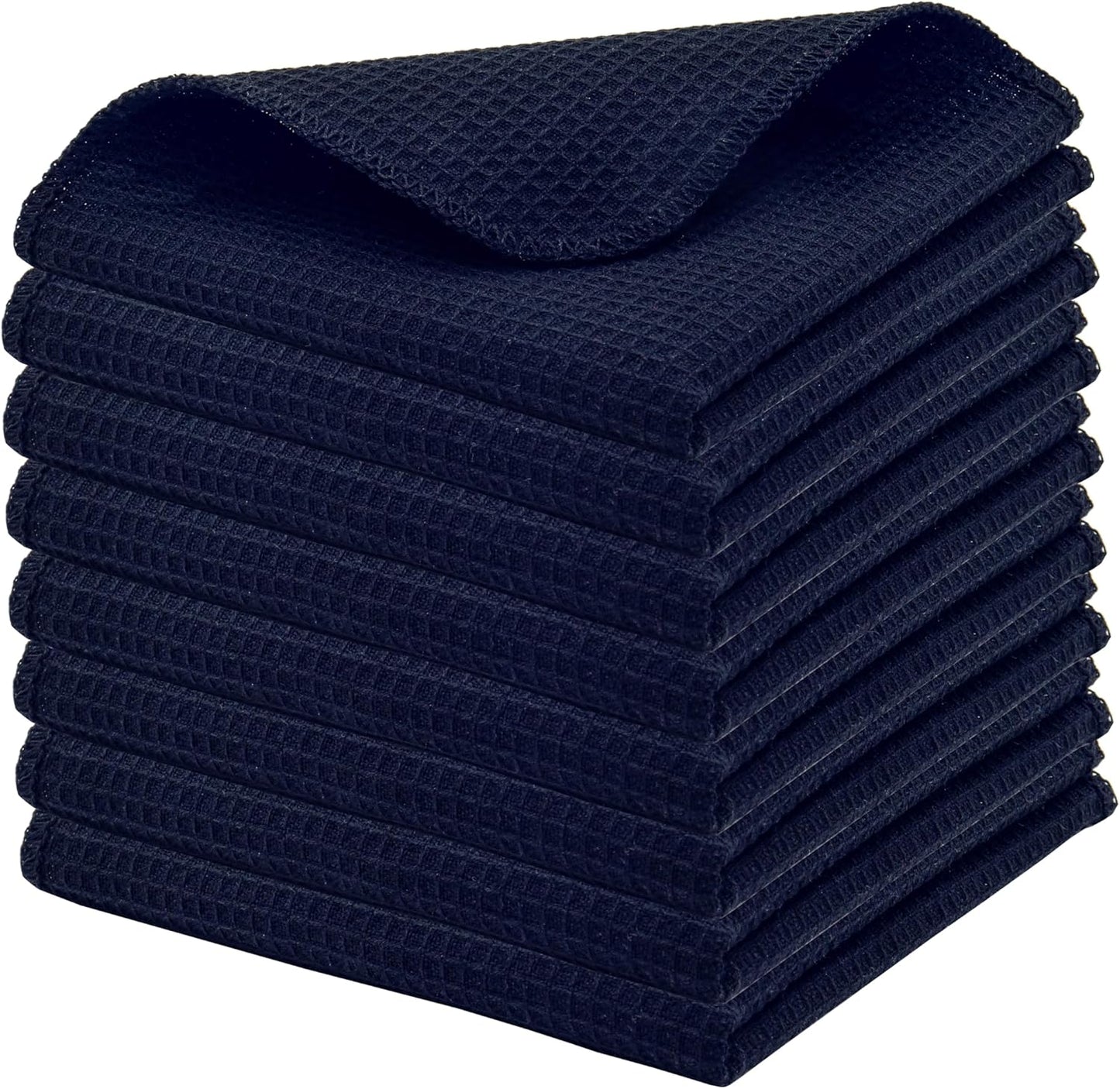 PurpleEssences Dish Cloths and Dish Rags - 8 Pack Waffle Weave Solid Kitchen Dish Wash Cloths, 100% Cotton, 12 x 12 Inches, Ultra Soft Absorbent Quick Drying - Navy Blue