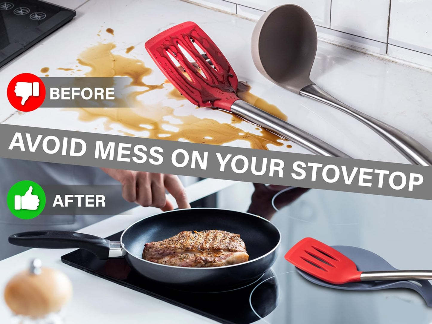 TEAL Silicone Spoon Rest for Stove Top, Set of 2 - HEAT RESISTANT, EASY TO CLEAN Kitchen Spoon Rest for Kitchen Counter, Holds XL Utensils, Safe on GLASS & INDUCTION Cooktops, DOESN’T BREAK if Dropped