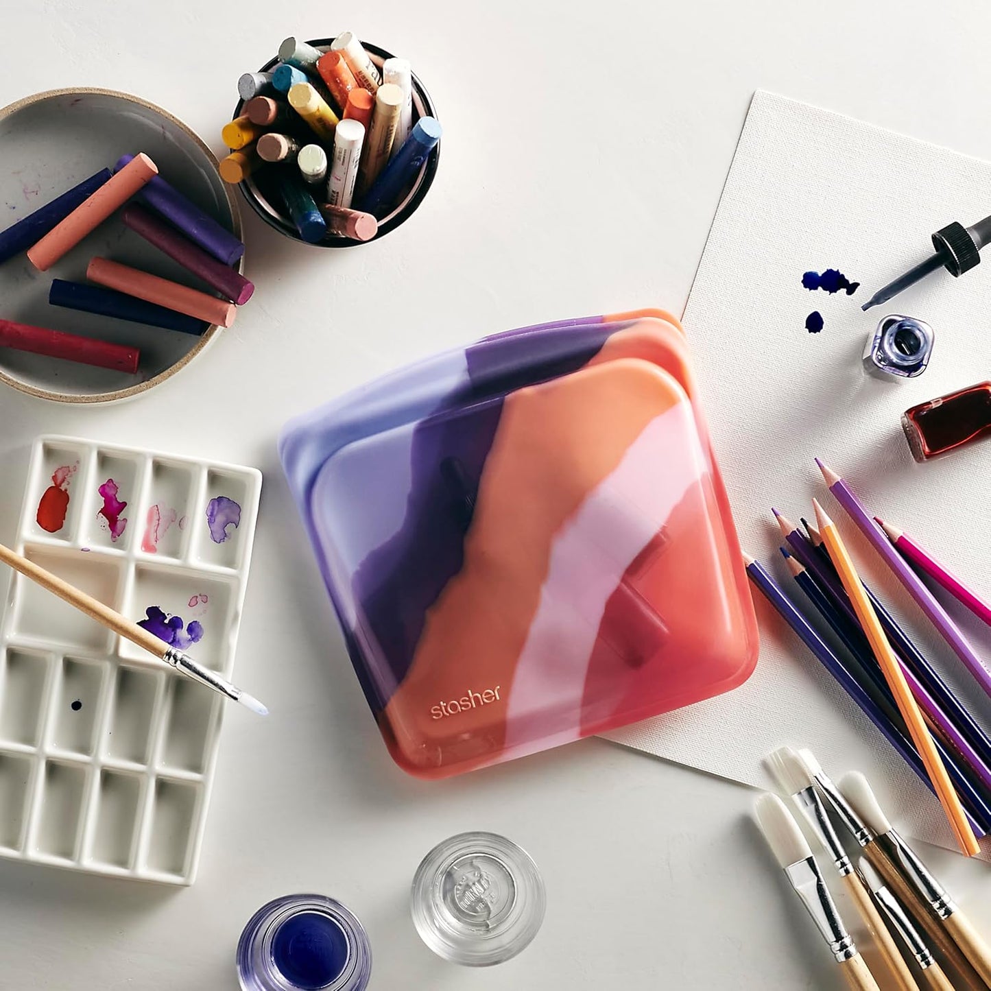 Stasher Premium Silicone Reusable Food Storage Sandwich Bag, Purple Wave, Microwave, Sous Vide, Dishwasher, Oven and Freezer Safe, BPA Free, Leak-free, Eco-friendly, 28 Oz