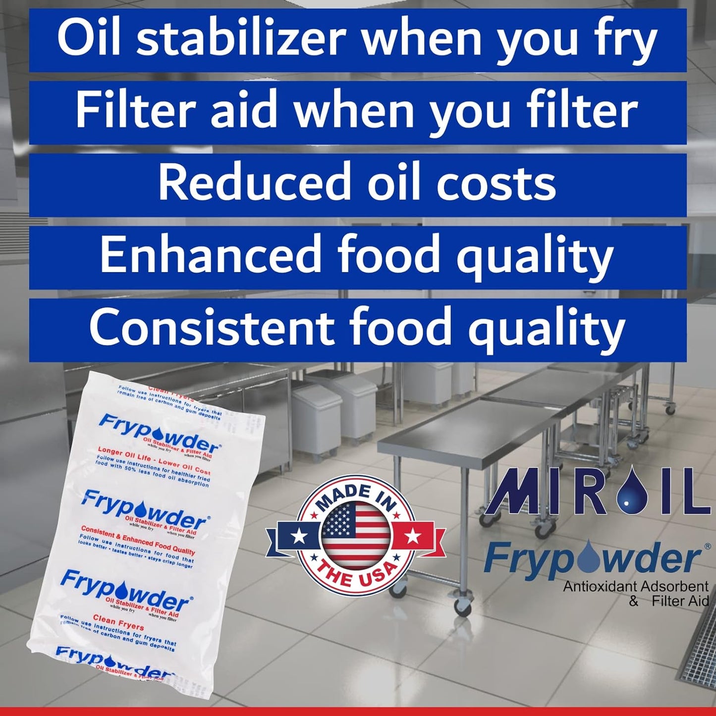 MirOil P100 Fry Powder Oil Stabilizer and Filter Aid, 90 x Size C Portion Pack(160ML Each) Fry Powder, Food Centers Cook Hotter, Deep Fryer Cooking Oil Saver Helps Save Grease & Remove Carbon Deposits