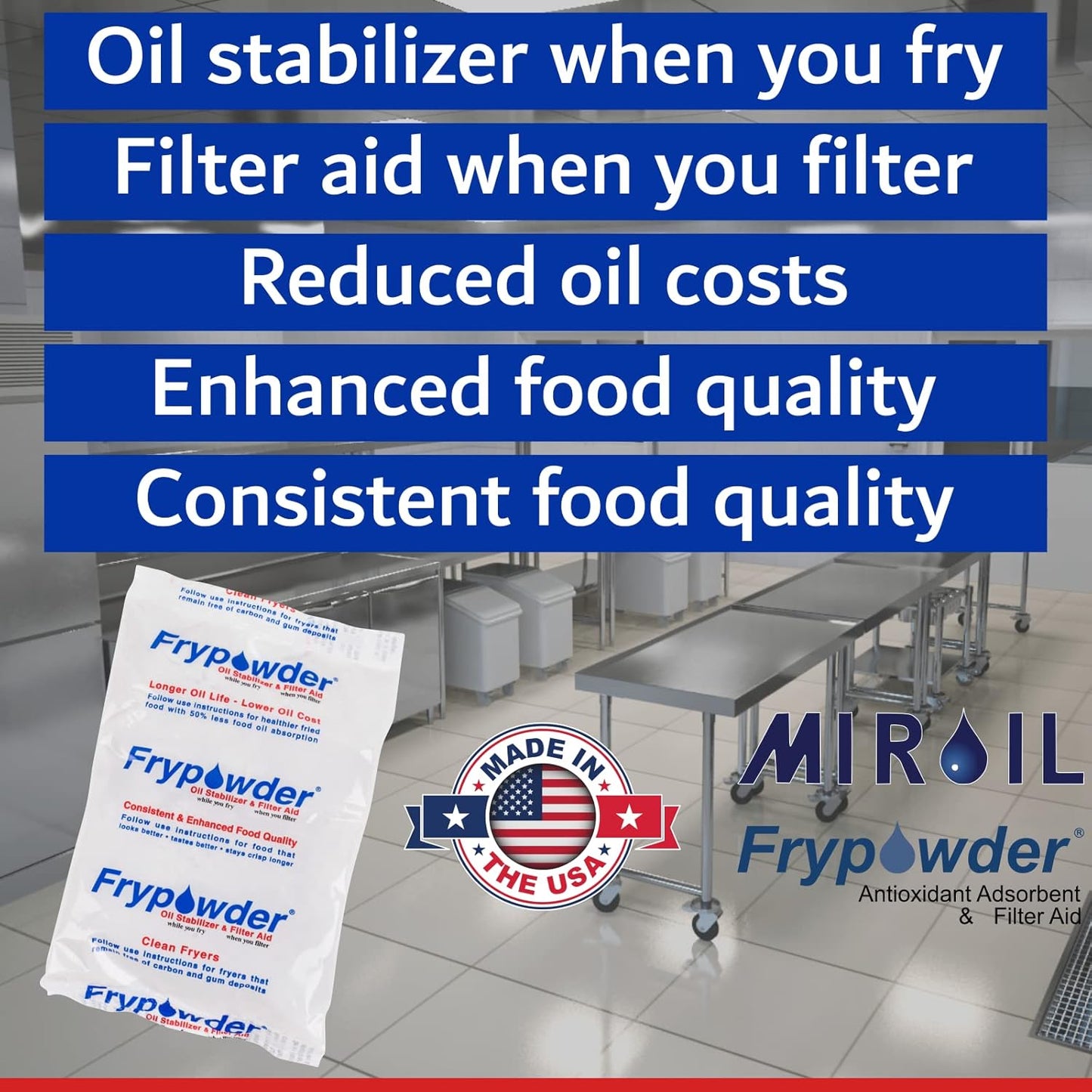 MirOil P46C Fry Powder Oil Stabilizer and Filter Aid, 46 x Size C Portion Pack(160ML Each) Fry Powder, Food Centers Cook Hotter, Deep Fryer Cooking Oil Saver Helps Save Grease & Remove Carbon Deposits