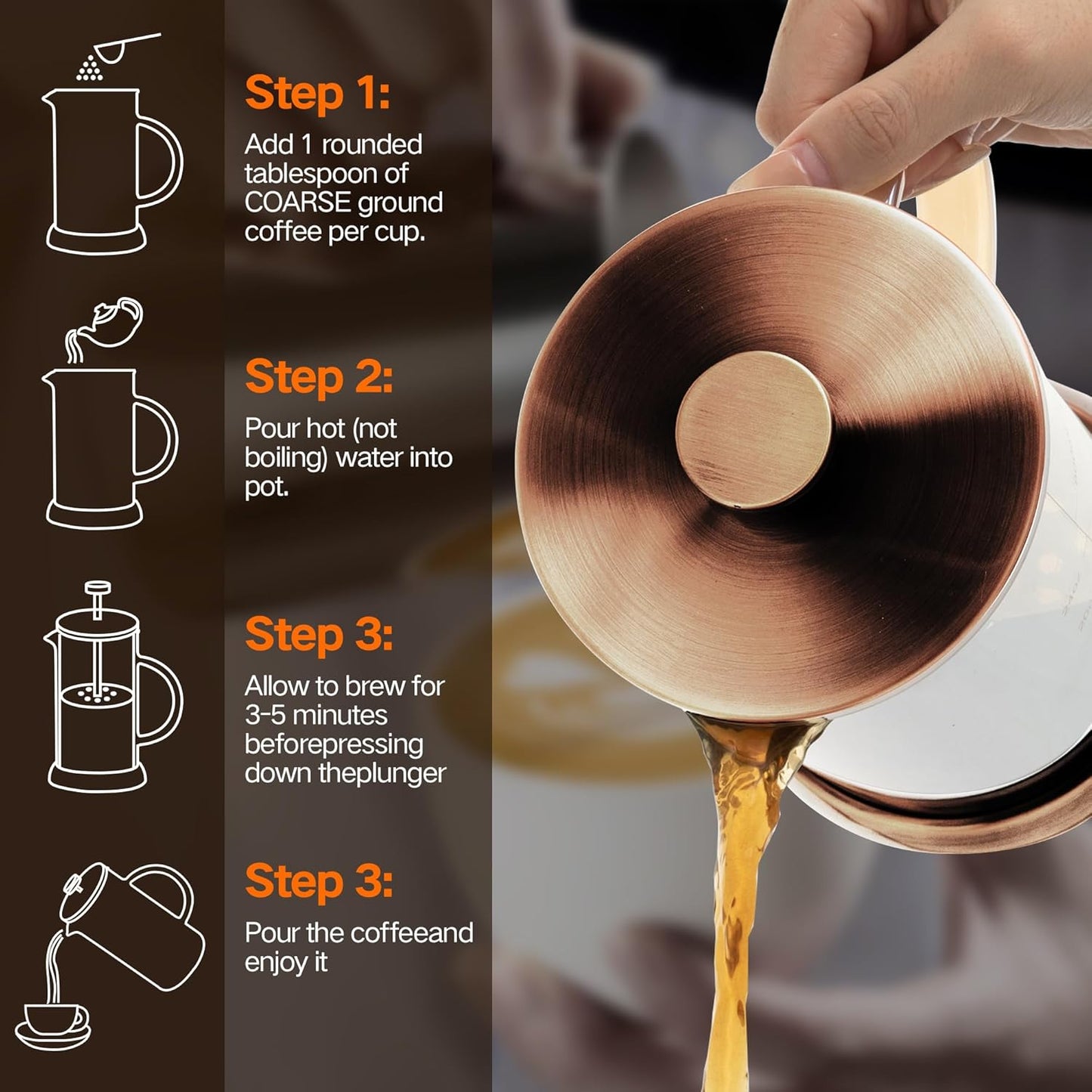 21 Ounce French Press Coffee Maker, 4-Cup Espresso Coffee Maker, Grey Cold Brew Heat Resistant Thickened Borosilicate Coffee Pot with 4 Stainless Steel Filter Screens