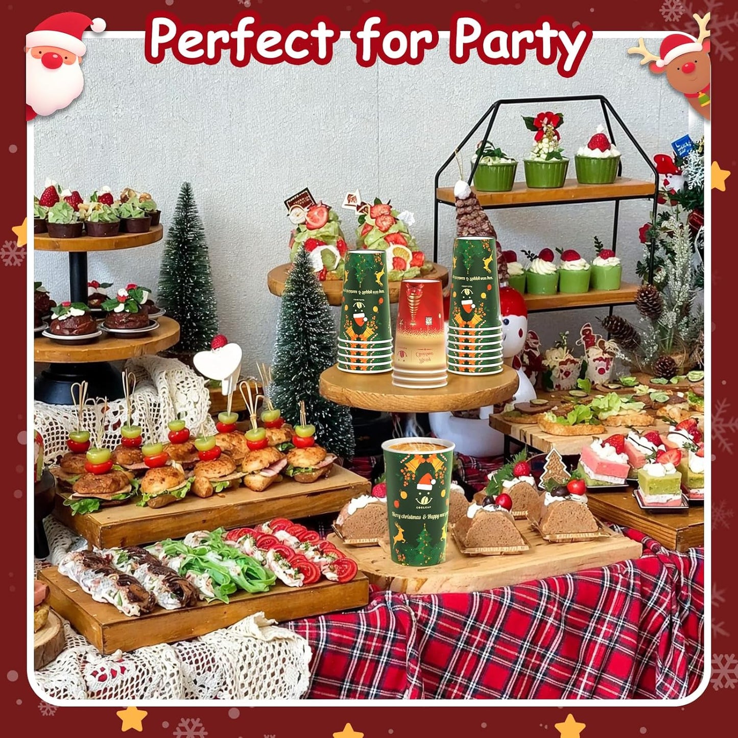 Christmas Cups, 50 Pack Party Decor, To Go Paper Hot Cups for Chocolate, Cocoa, Coffee (Green, 16 oz)
