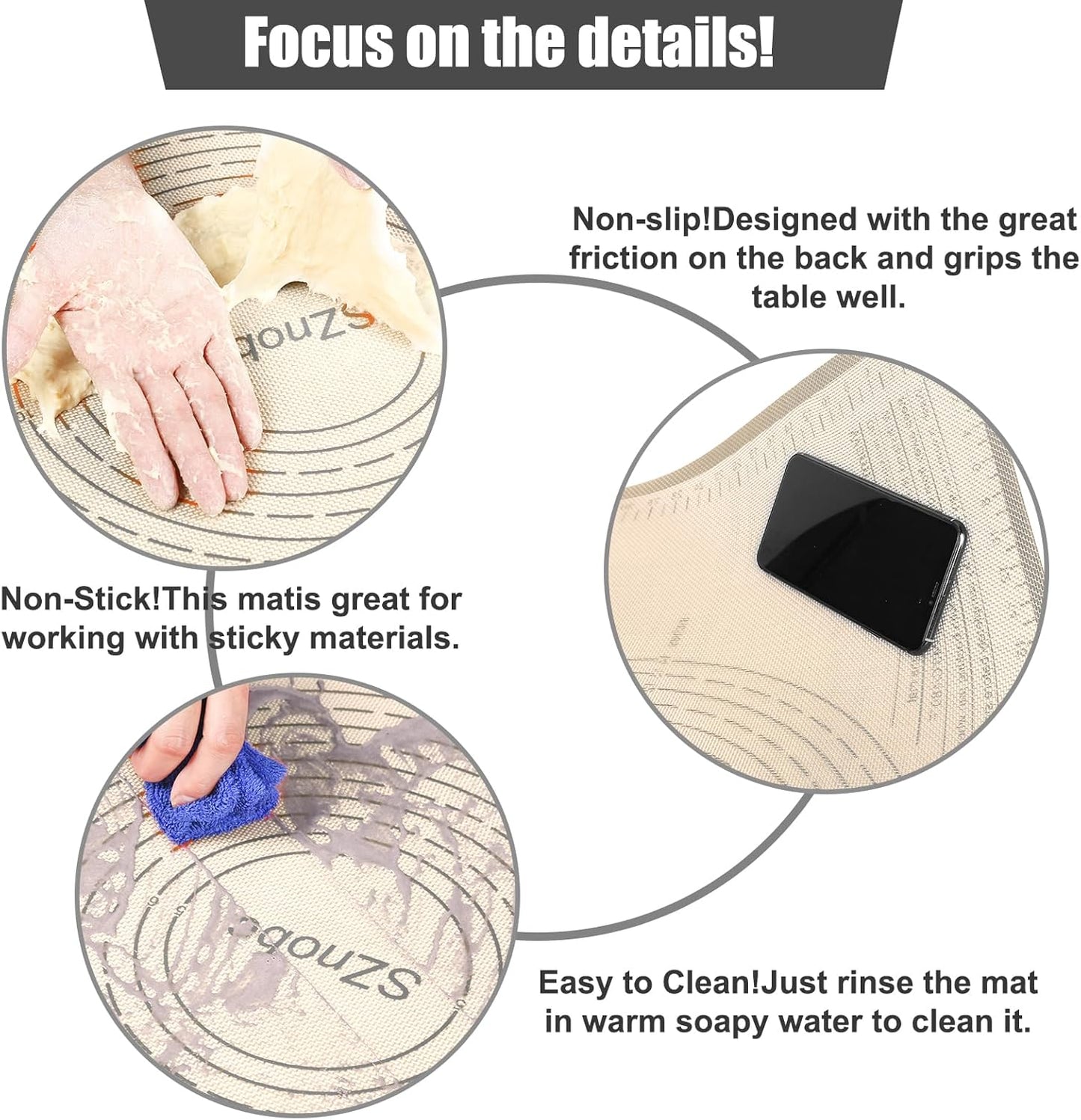 Silicone Pastry Mat 36''By 24'' Nonstick Baking Mats Extra Large Counter Mat for Dough Rolling, Pastry, Pie Crust, Fondant, Cookies, Bread, Pasta, Pizza Mat