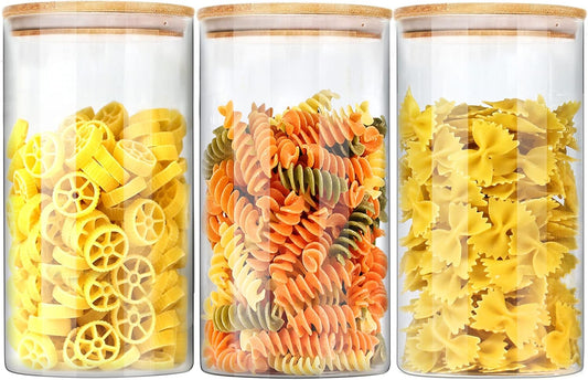 Glass Jars with Bamboo Lids (40oz in 3 Pack), Glass Food Jars and Canisters Sets, Pantry Food Storage Jars with Airtight Lids, Large Glass Canisters with lids