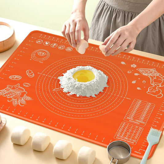 Silicone Baking Mat 32" x 24" Extra Thickness Dough Rolling Mat with Measurements and Edge Heightening, Non-stick Food Grade Silicone Pastry Mat for Pastry, Bread, Cookies, Pizza, Fondant, Pasta-Red