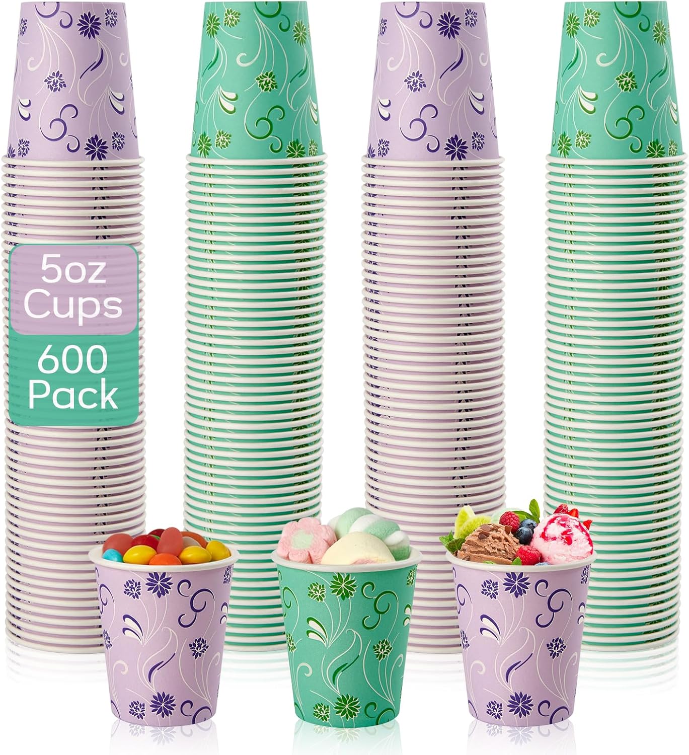 600 Pack 5oz Paper Cups, Bathroom Cups, Colorful Disposable Cups, Mini Mouthwash Cups, Hot Drinking Cup for Travel, Party and Event