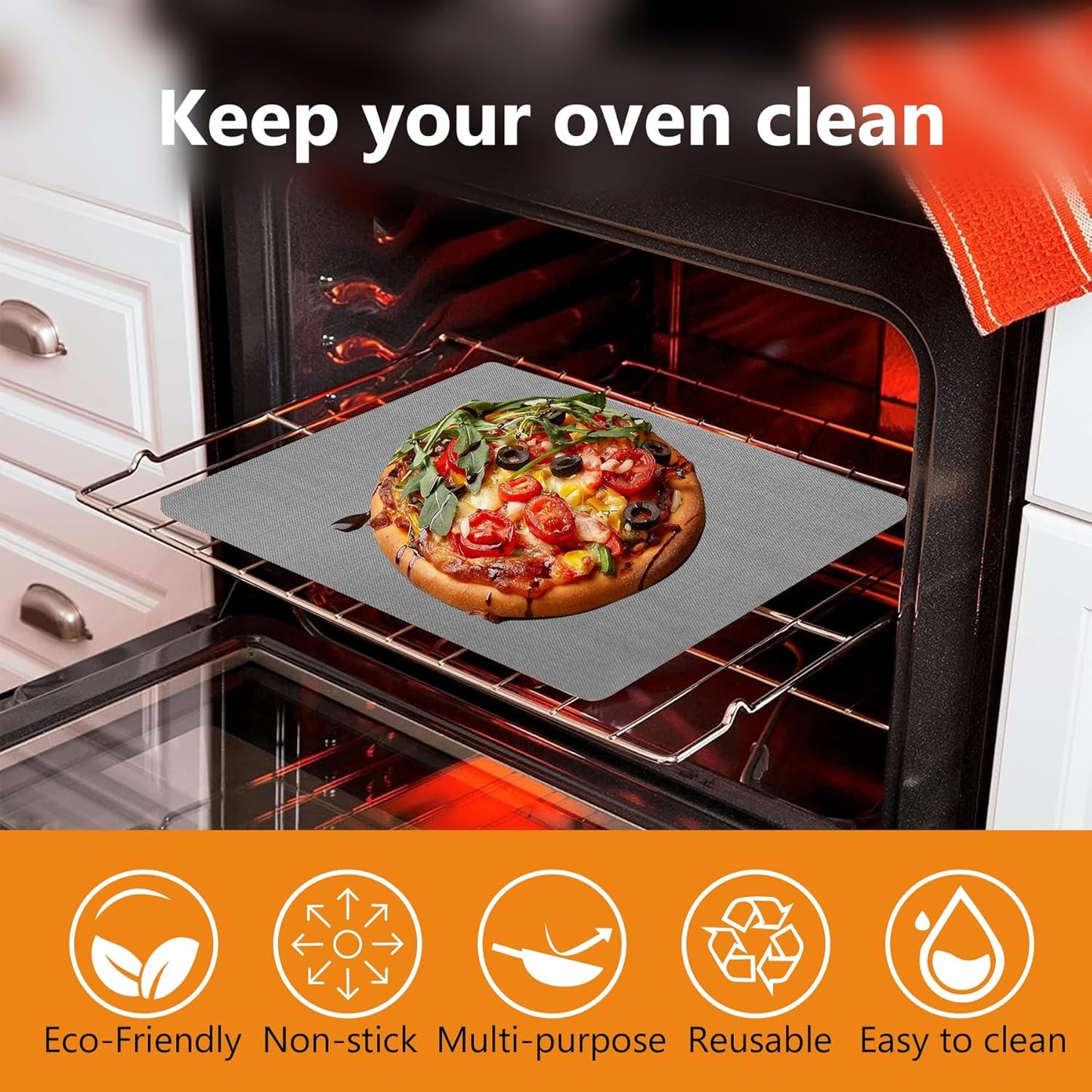 UBeesize 4 Pack Thickened Silver Oven Liners for Bottom of Oven BPA & PFOA Free, Reusable 16x24 Inch Heavy Duty Non Stick Teflon Oven Mats, Fit Electric Gas Toaster Convection Microwave Ovens Grills
