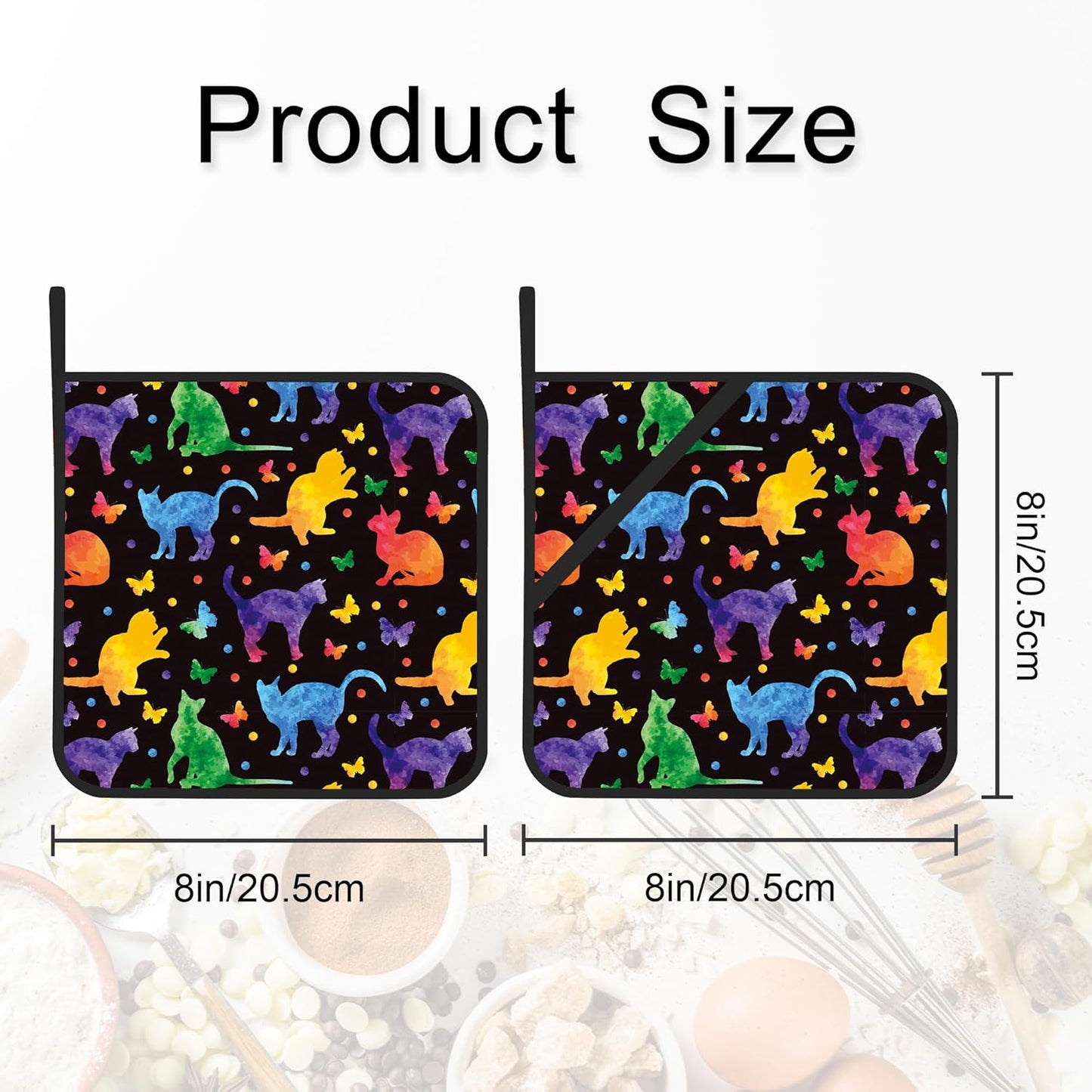 Pot Holder Set of 2,Cat Silhouette Kitchen Heat Resistant Potholder for BBQ Cooking Baking,Food Hot Pat for Women Men Kitchen Wear