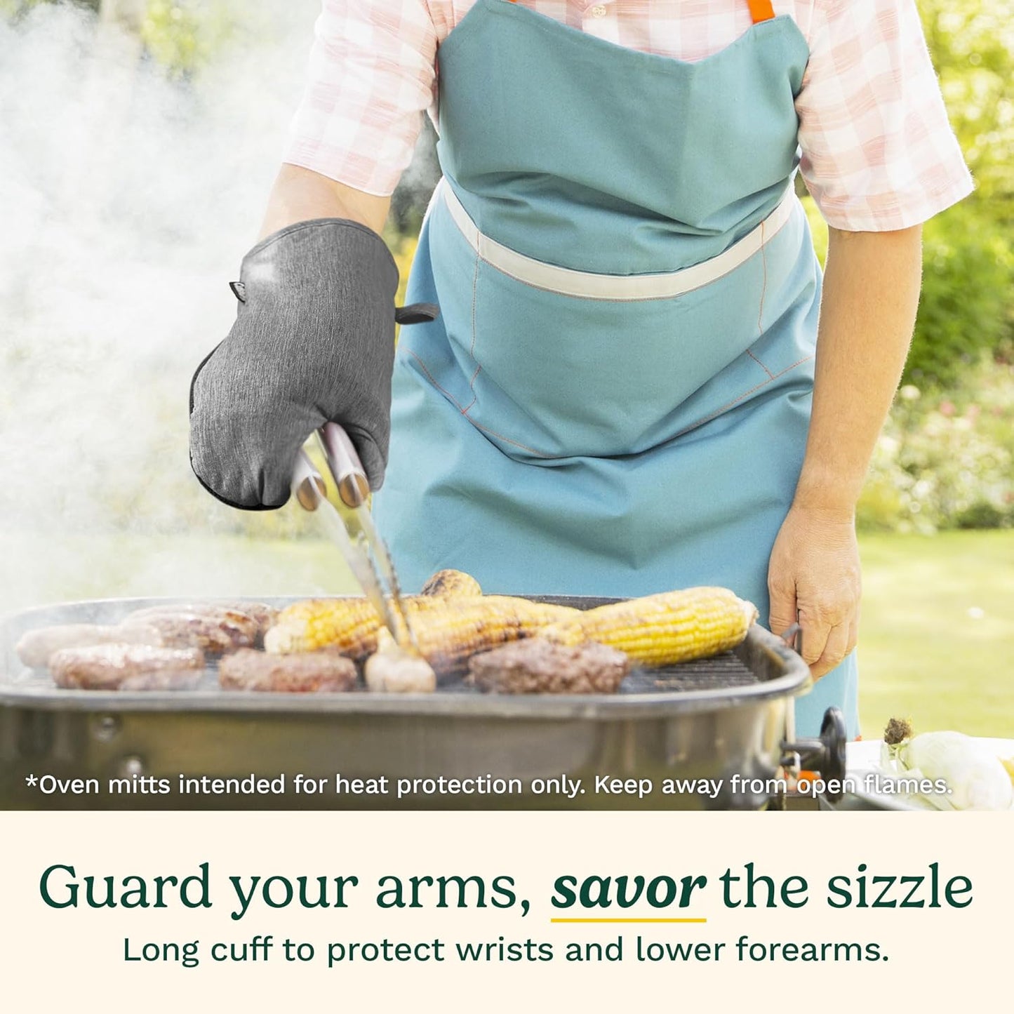 Cuisinart Kitchen Oven Mitts – Heat-Resistant Kitchen Mitts for Oven with Non-Slip Neoprene Palm, Long Cuff, and Cotton Filling – Durable Oven Gloves for Cooking, Baking, & Grilling (Chambray)