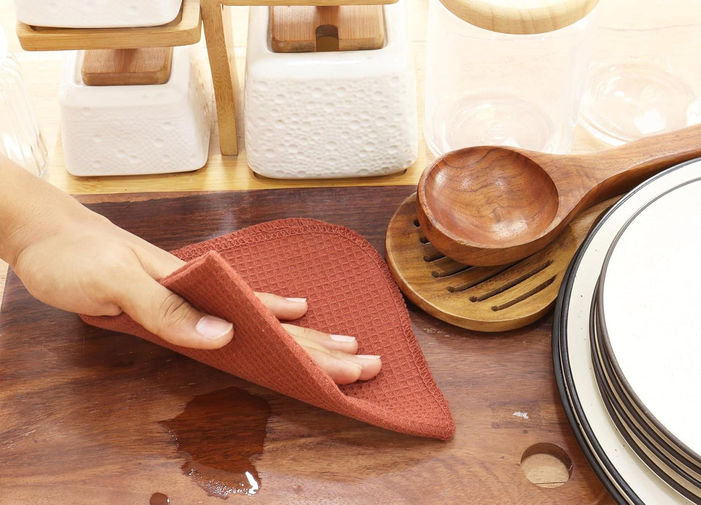 PurpleEssences Rust Dish Cloths and Dish Rags - 8 Pack Waffle Weave Solid Kitchen Dish Wash Cloths, 100% Cotton, 12 x 12 Inches, Ultra Soft Absorbent Quick Drying - Spring Summer Easter - Rust