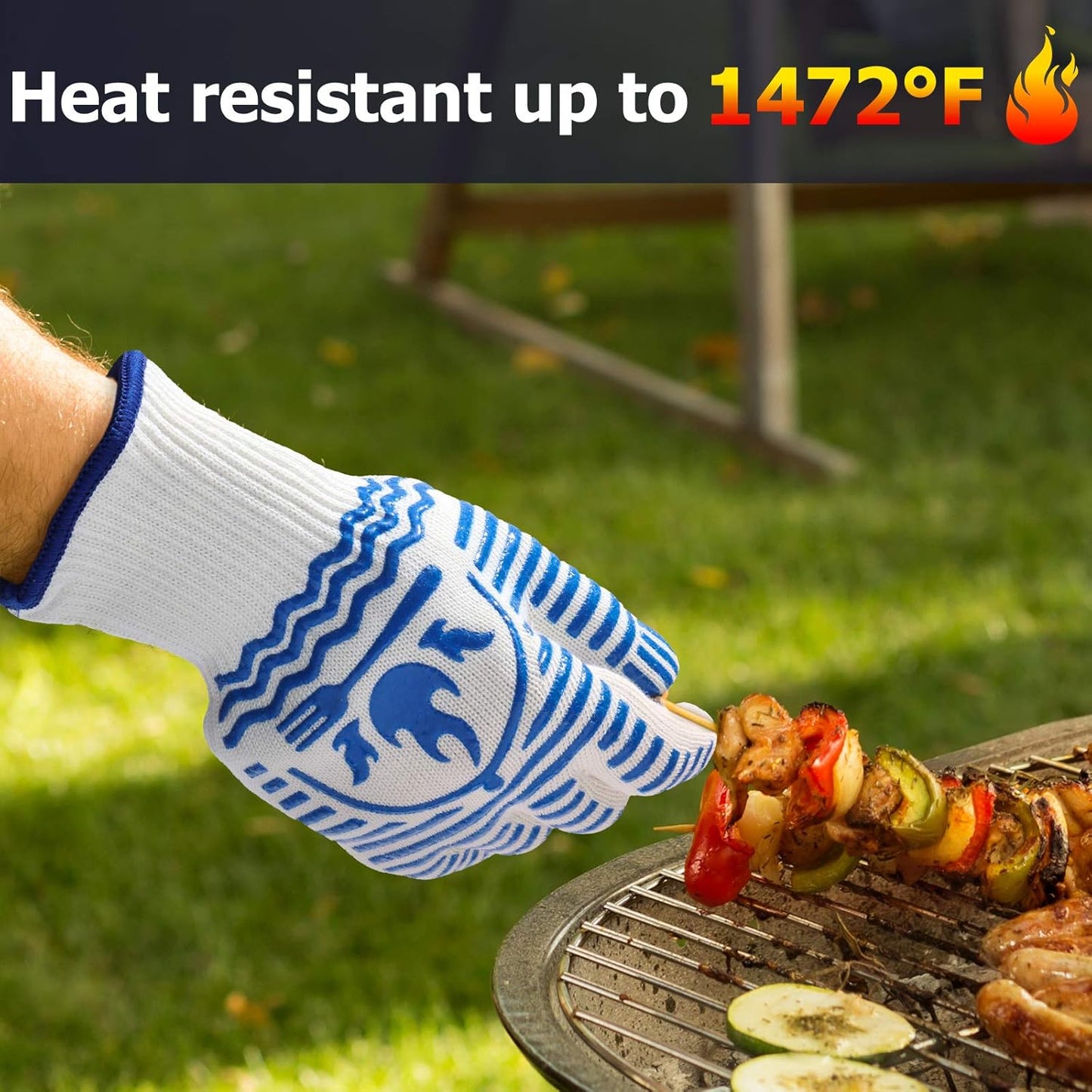 Oven Gloves 1472°F Extreme Heat Resistant BBQ Gloves, Flexible Grill Gloves Non-Slip Food Grade Silicone Oven Mitts for Kitchen, Cooking, Barbecue, Baking, Smoker (11inch)