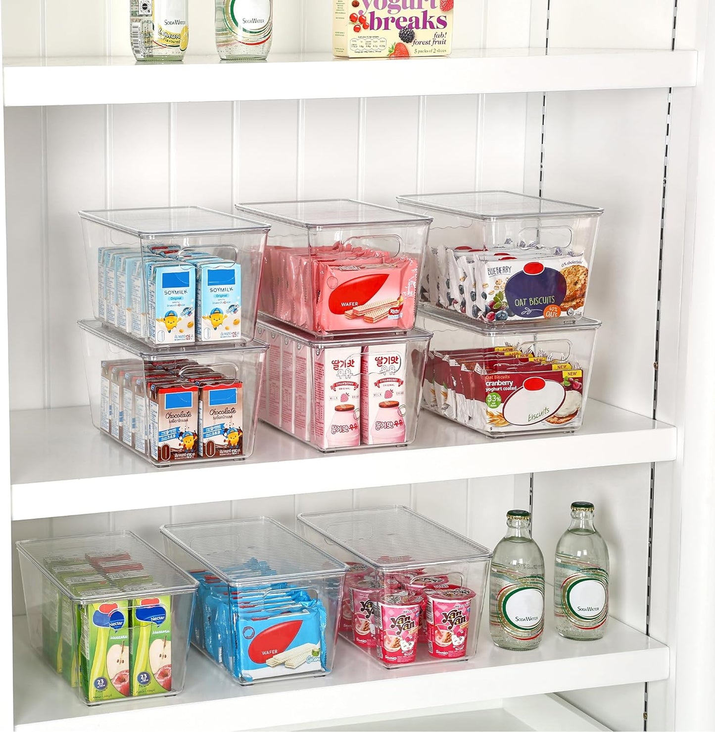 Vtopmart 6 Pack Clear Stackable Storage Bins with Lids, Medium Plastic Containers with Handle for Pantry Organizer and Storage,Perfect for Kitchen,Fridge,Cabinet, Closet,Bathroom Organization