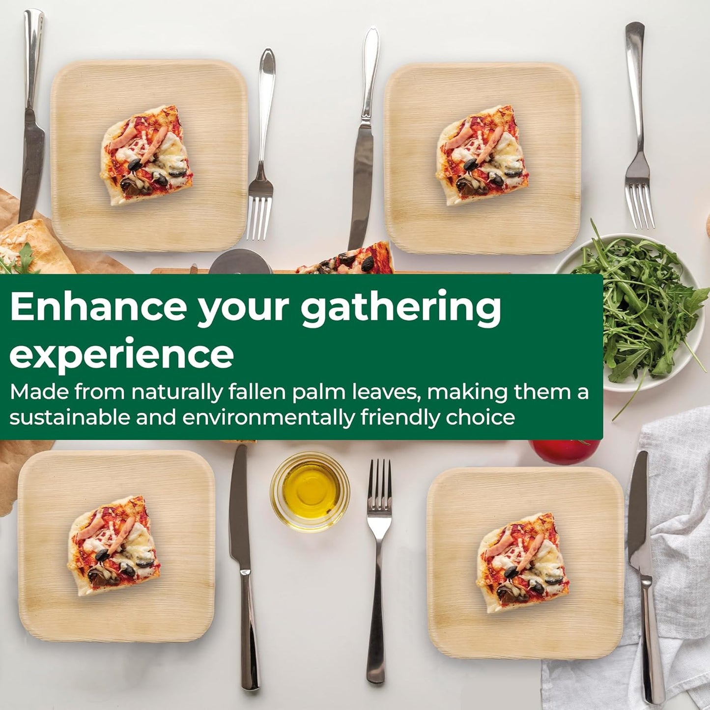 Palm Leaf Disposable Plates - Bamboo Plates Disposable 7 Inch Square (50pc) - 100% Compostable & Biodegradable Plastic-Free Plates - Heavy-Duty, Party Dinnerware Set - Microwave & Oven Safe