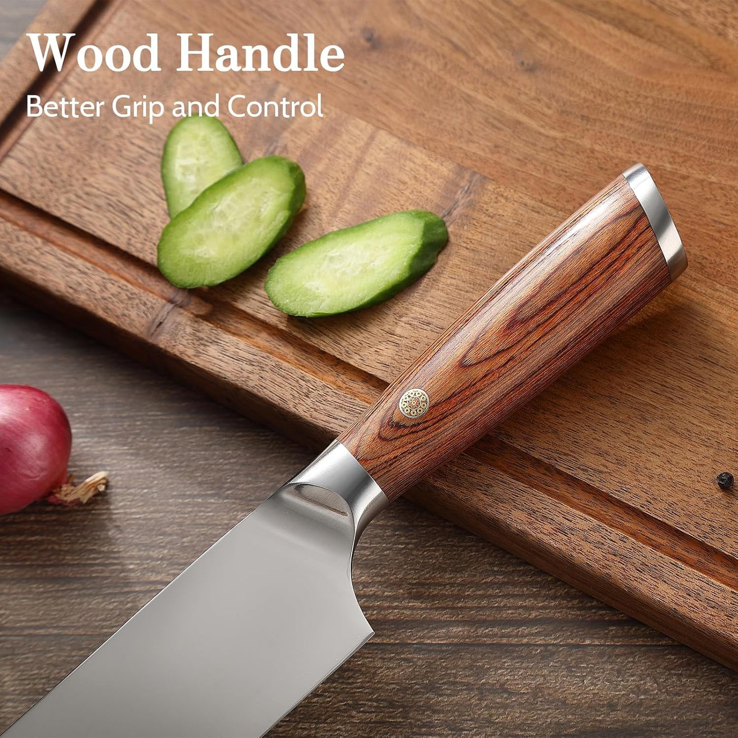 Kitchen Knife Set, 3 Pieces Japanese High Carbon Stainless Steel Chef Cooking Knife Set, Ultra Sharp Professional Chef Santoku Utility Knives (Silver)