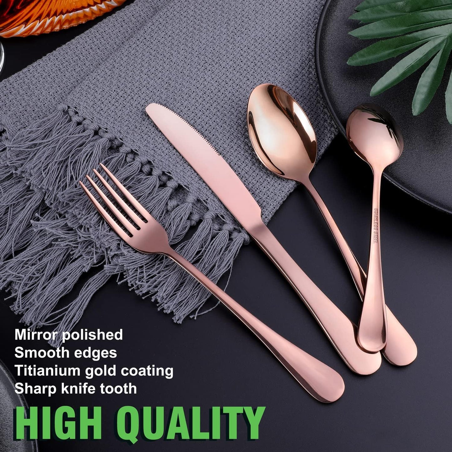 Copper/Rose Gold Silverware Set, OGORI 24-Piece Stainless Steel Flatware Set, Service of 6