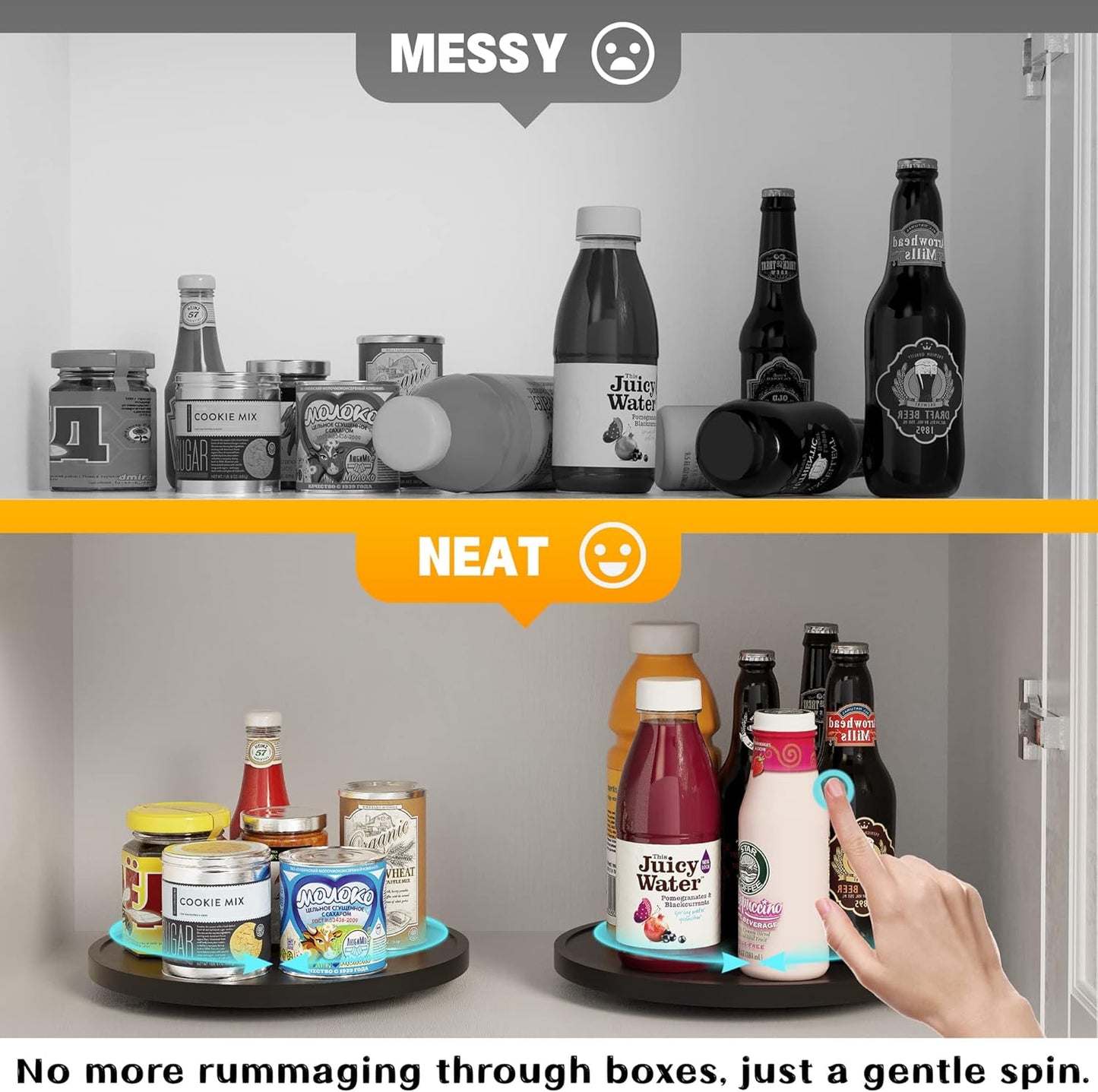 Lazy Susan Organizer Homerays 10 Inch Non-Skid Bamboo Lazy Susan for Kitchen Rotating Spice Rack for Kitchen Cabinet, Wood Turntable for Kitchen Countertop Organizer Black