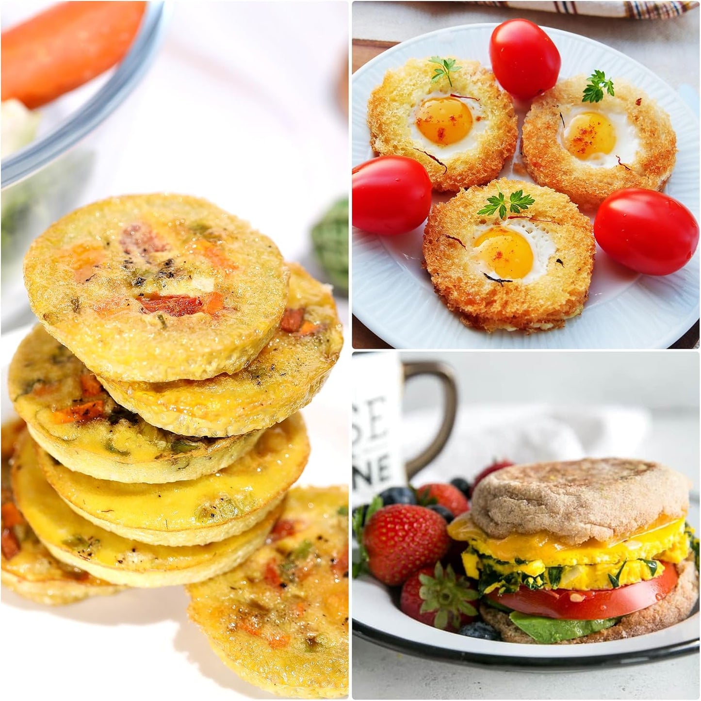 Silicone Egg Pans, 3 Inch Muffin Top Pan Non Stick Molds for Breakfast Sandwiches, 3 Pack Whoopie Pie Pan, Circle for Baking English Muffins, Egg Sandwich, Whoopie Pies