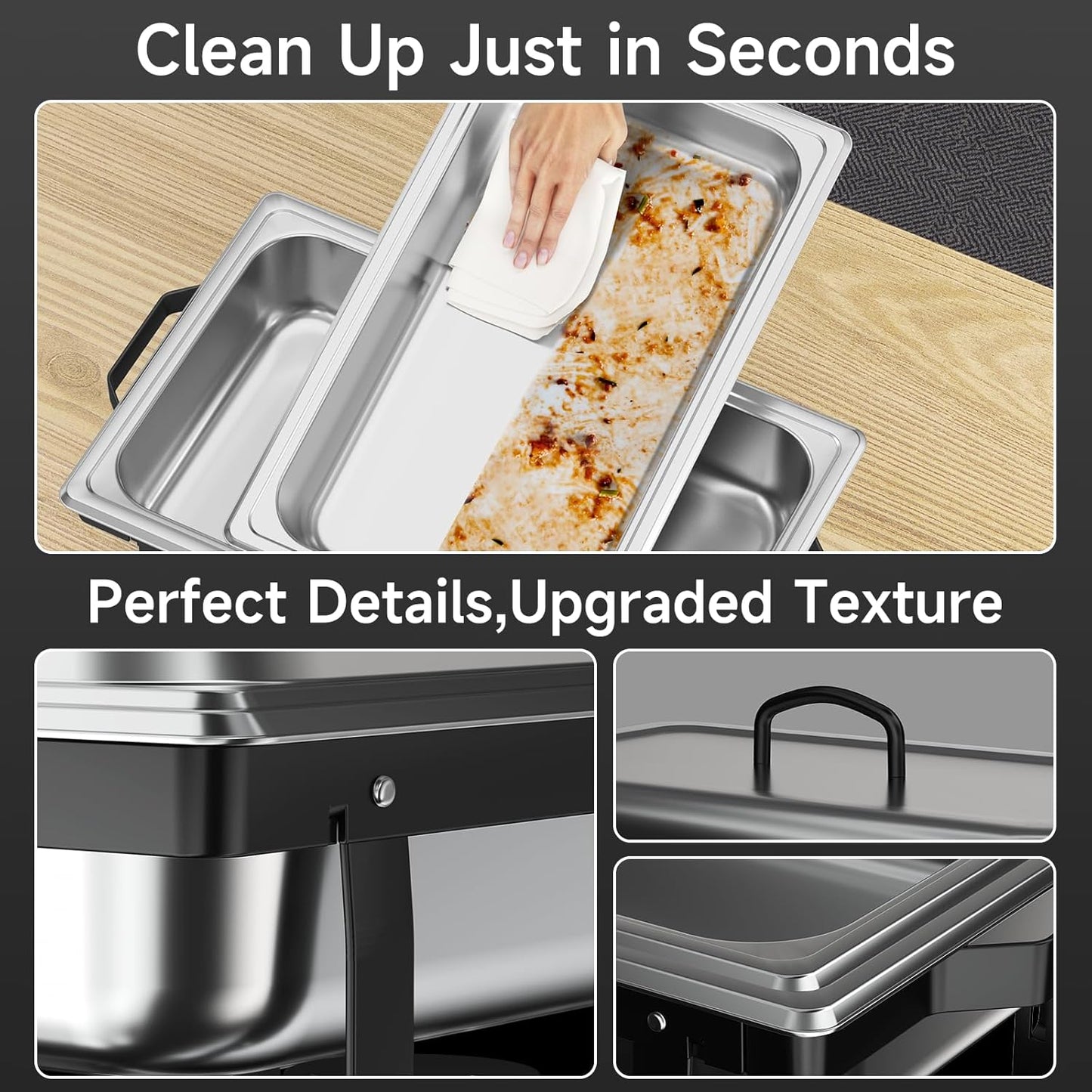 Chafing Dishes for Buffet 4 Pack, 9QT Chafing Dish High Grade Stainless Steel Chafer Complete Set,Steel Handle, Catering Events Complete Buffet Warmer Set (Black, 4)