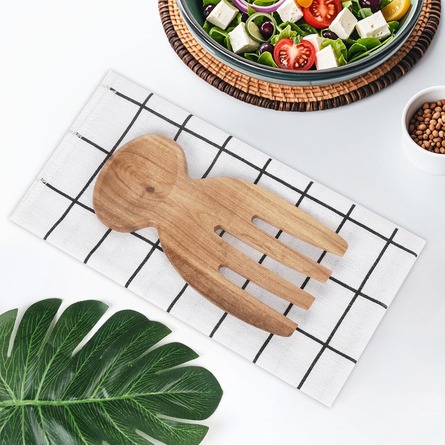 Salad Tongs, Salad Hand, Teak Wood Salad Tongs for Serving, Serving Utensils Set Salad Servers Set Kitchen Cooking Utensil