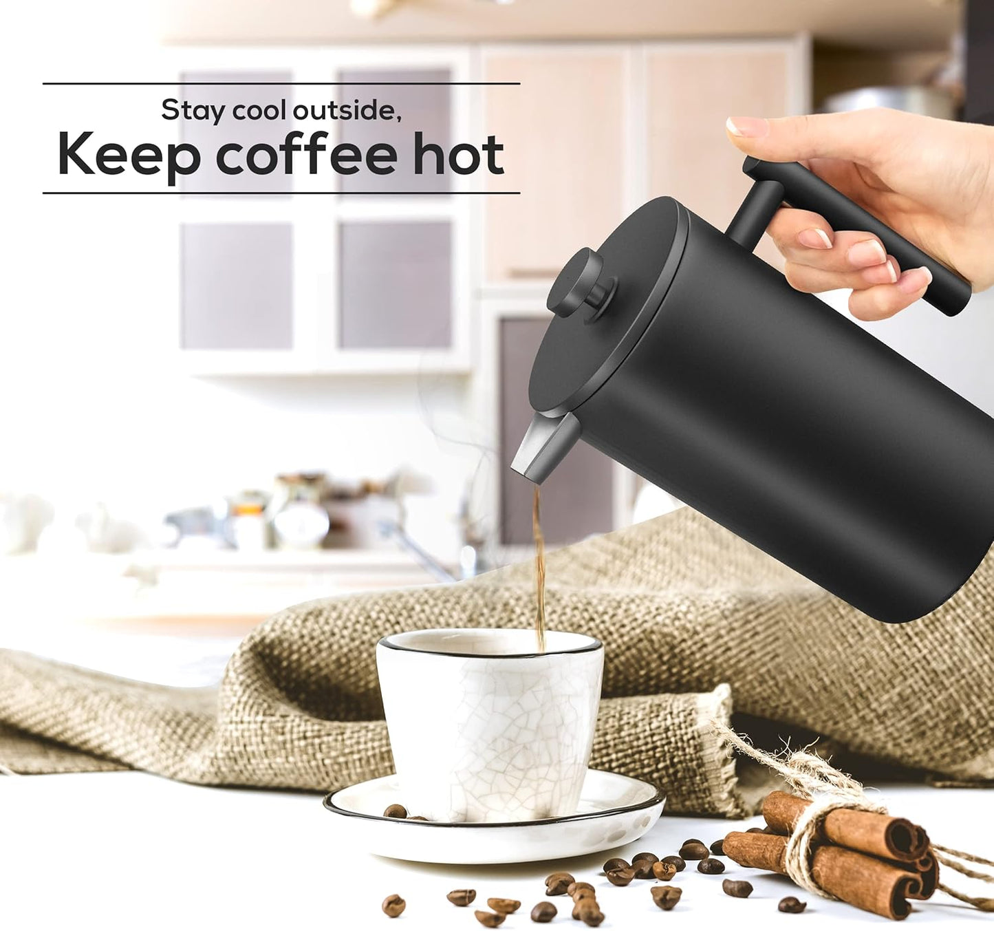 Utopia Kitchen Stainless Steel French Press Coffee Maker 12 Oz, French Press Tea Maker, Cold Brew Portable Travel Coffee Presses, Tea Press Gifts Black