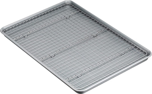 Amazon Basics Ceramic Nonstick Baking Sheet & Cooling Rack Set, Non-Toxic, Half Sheet Size - 1 Pack, Gray