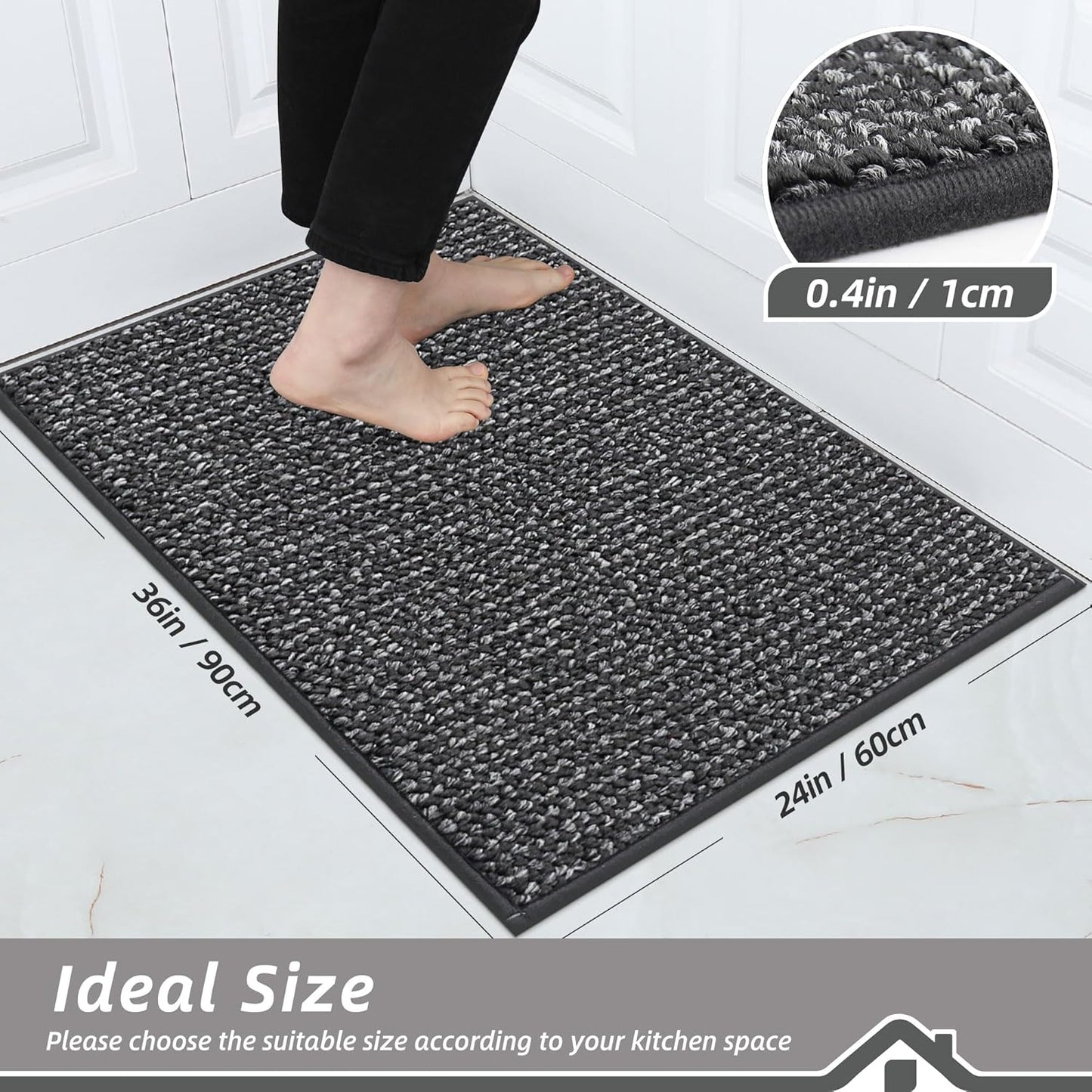 BEQHAUSE Kitchen Rugs 24"x36", Non-Slip Kitchen Mats for Floor, Super Absorbent and Stain Resistant Kitchen Rugs, Machine Washable Rugs for Kitchen, Hallway, Laundry & Sink, Charcoal