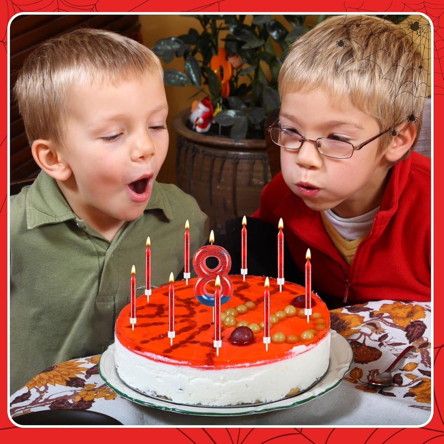 13 Pcs Spider Themed Birthday Candle Set Red Spider Theme Number 8 Candle Cake Topper for Boys Girls Birthday Decoration Spider Party Decoration Supplies (Number 8)