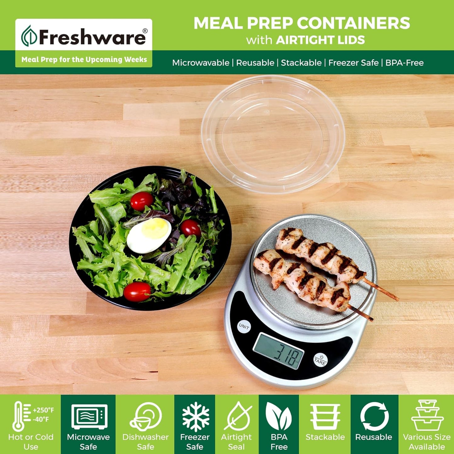 Freshware Meal Prep Containers with lids [150 Pack] Food Storage Containers, Bento Box, BPA-Free, Stackable, Microwave, Dishwasher, Freezer Safe, 32 Oz