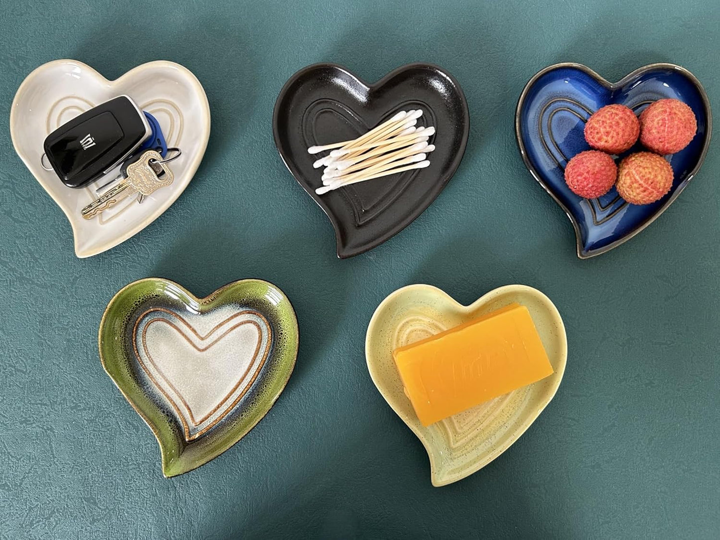 Ceramic Spoon Rest for Stove Top, Heart Cute Spoon Rest for Kitchen Counter, Cooking Spoon Holder for Kitchen Counter, Utensil Rest Spatula Rest Ladle Holder Tong Rest (Retro Sapphire)