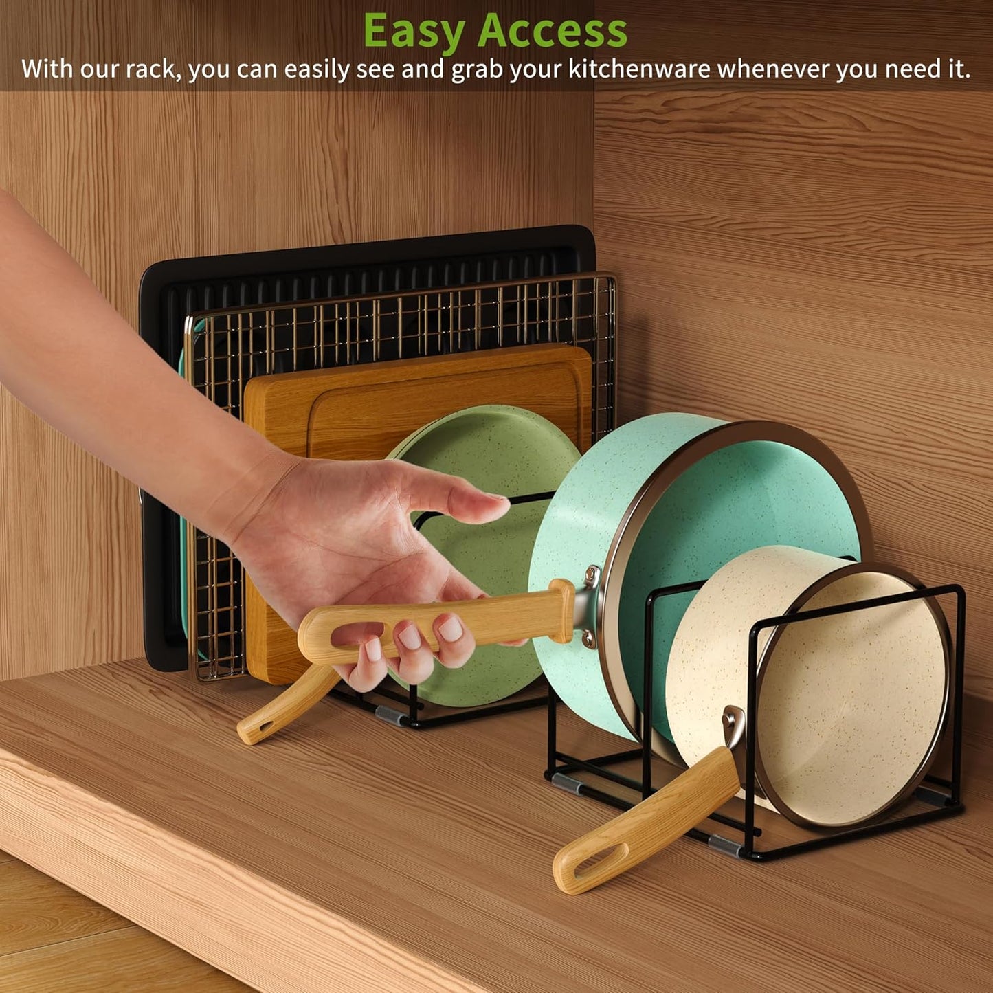 Pan and Pot Organizer Rack, Cutting Board Organizer for Cookie Sheet,Frying Pan inside Cabinet,Baking Pan, Tray Organizer for Kitchen Storage - Total 5 Compartments(2 Pcs)