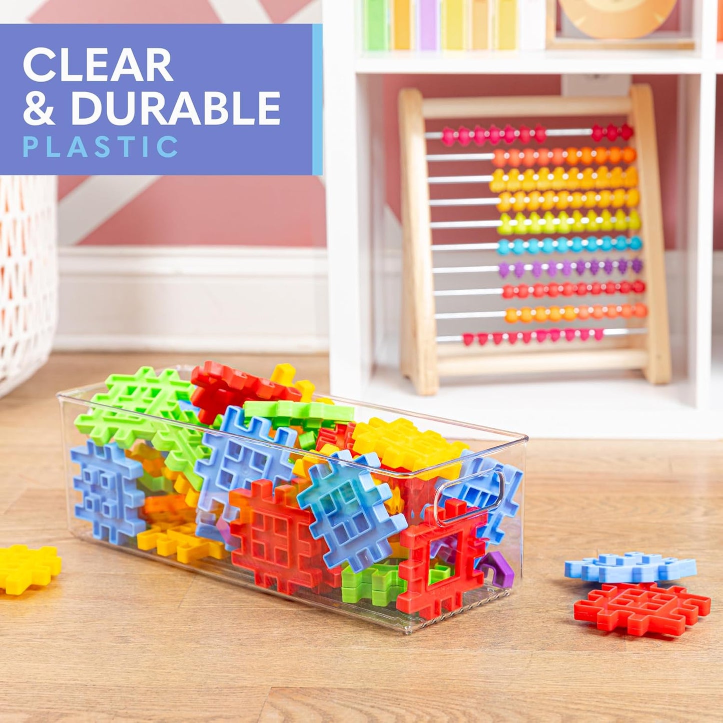 Plastic Food Storage Clear Container Bin with Handles for Organizing Kitchen, Pantry, Fridge, Freezer, Pantry,Bathroom. 16"x6"x5"