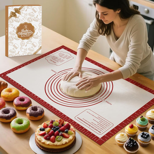 Silicone Baking Pastry Mat, Non Stick Dough Rolling Sheet with Measurement, Nonslip Kitchen Counter Mat, Oven Liner Mat Fondant Dough Kneading Mat for Making Cookies Macarons Bread Pizza
