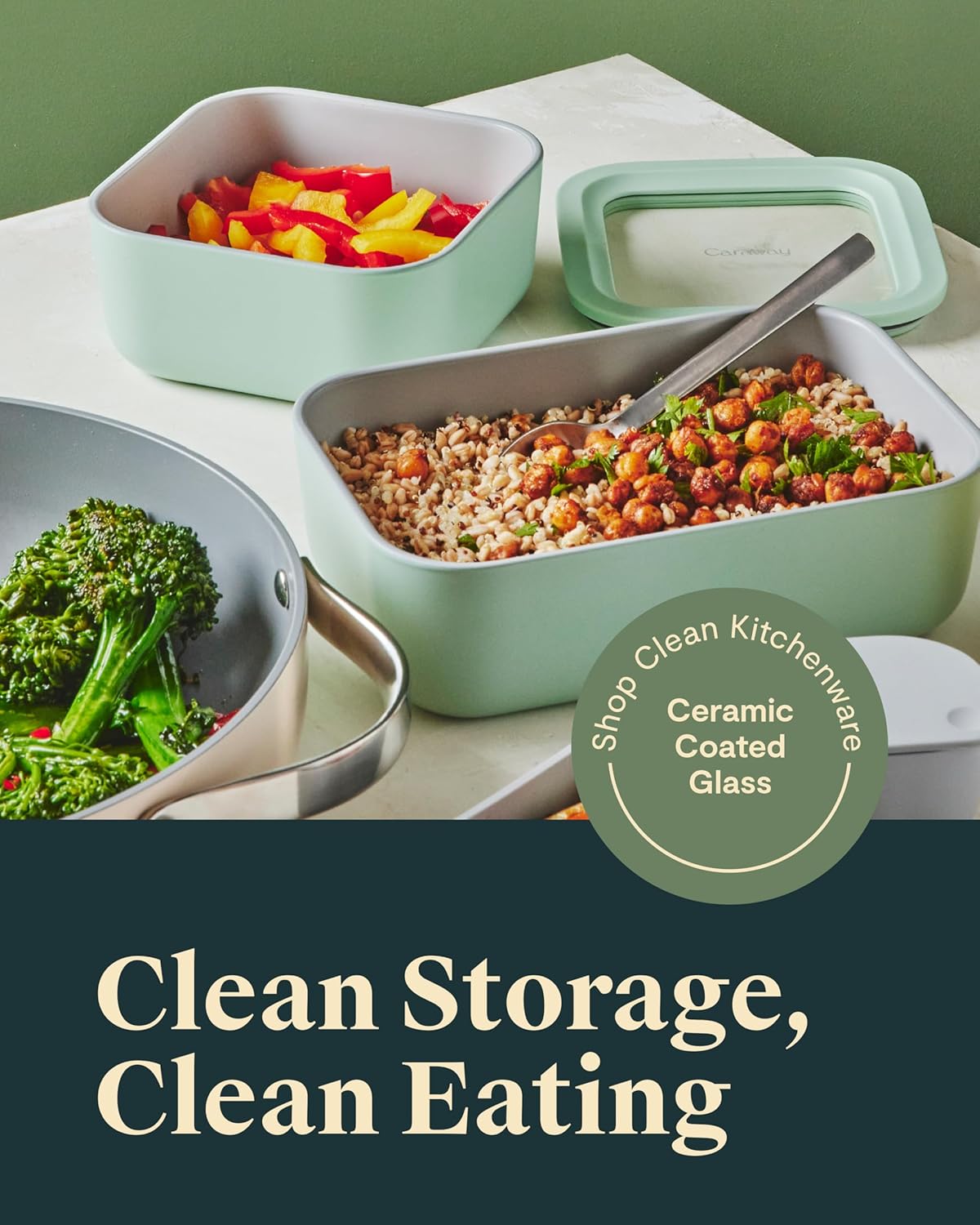 Caraway Glass Food Storage - 6.6 Cup Glass Container - Ceramic Coated Food Container - Non Toxic, Non Stick Lunch Box Container with Lids - Dishwasher, Oven, & Microwave Safe - Navy