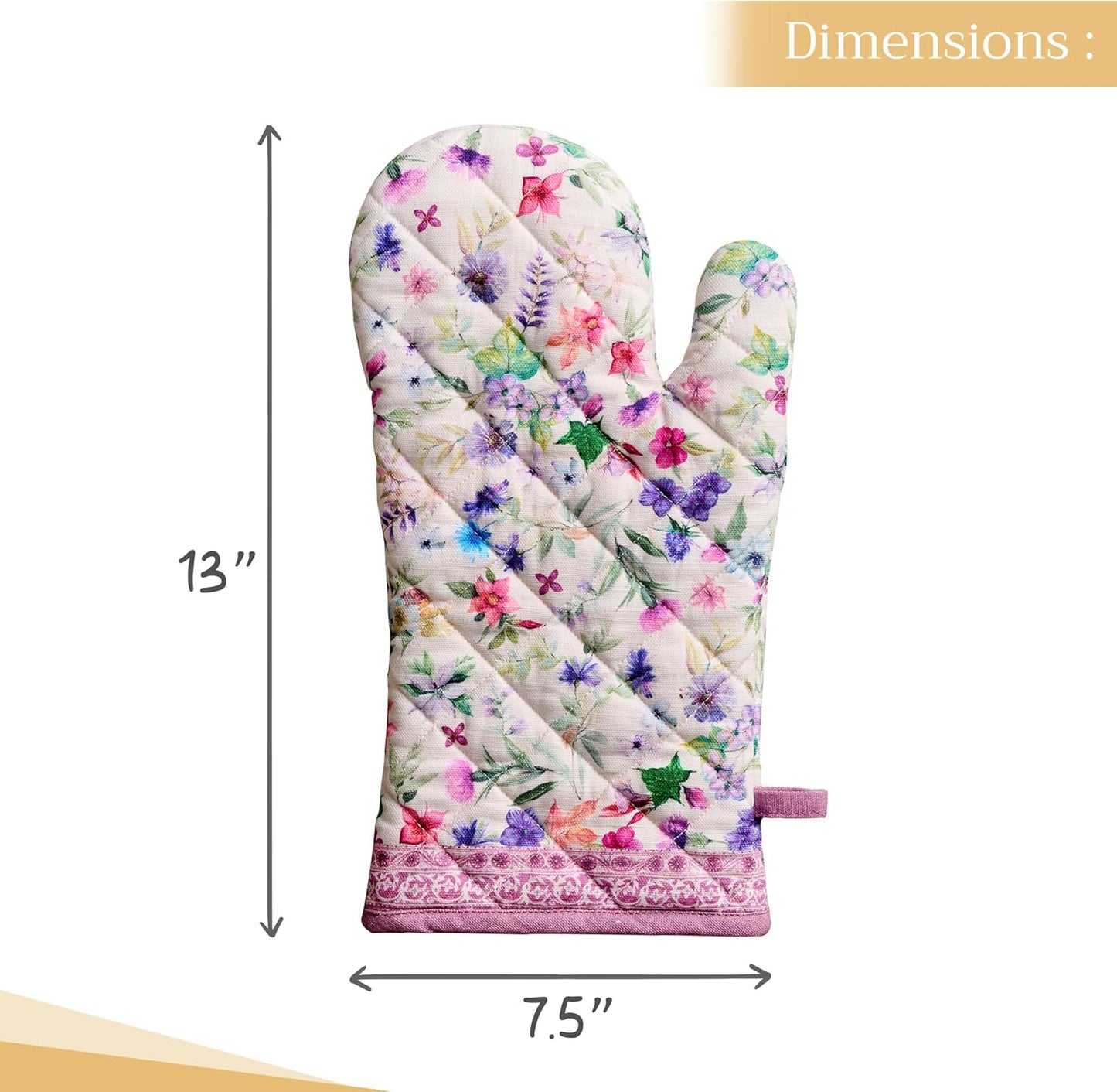 Maison d' Hermine Oven Gloves 100% Cotton Oven Mitt 7" x 13" with Loop Heat Resistant, BBQ, Cooking Gloves, Baking, Grilling, Kitchen, Handling Hot Pans Spring/Summer (Pack of 1, Chardon)
