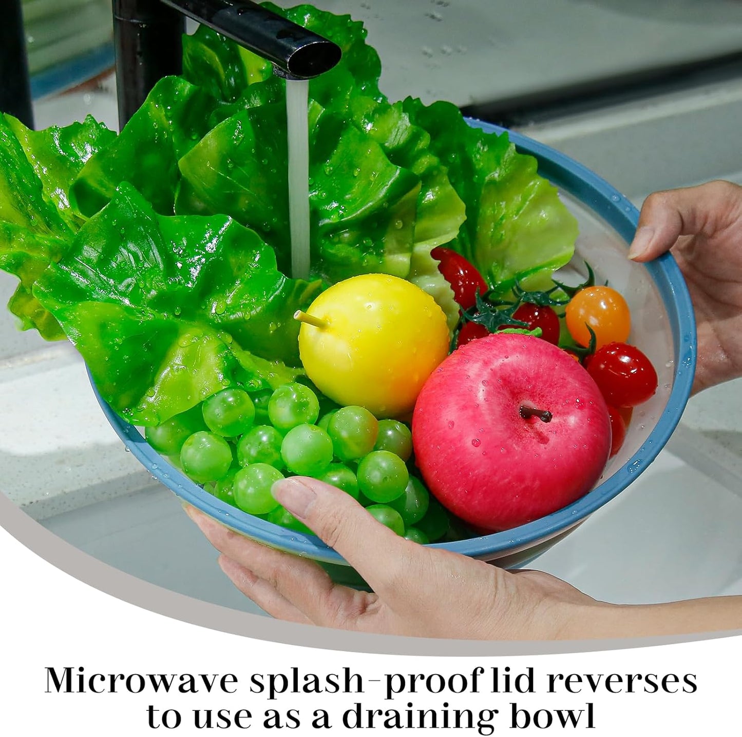 10.7 Inch Microwave Food Cover with Heat Insulation Mat, Anti-Scald Collapsible Microwave Splatter Cover, Multi-Functional as Colander & Fruit Plate, Dishwasher Safe, Ideal for Meal Prep (Blue)