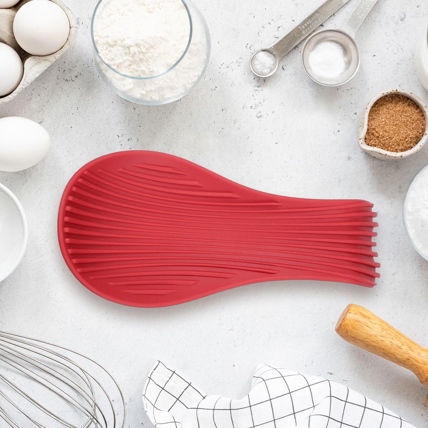 uxcell 1 Set Silicone Spoon Rest for Stove Top, Silicone Spoon Holder for Cooking Spatula, Ladle, Brush Khaki/Dark Blue